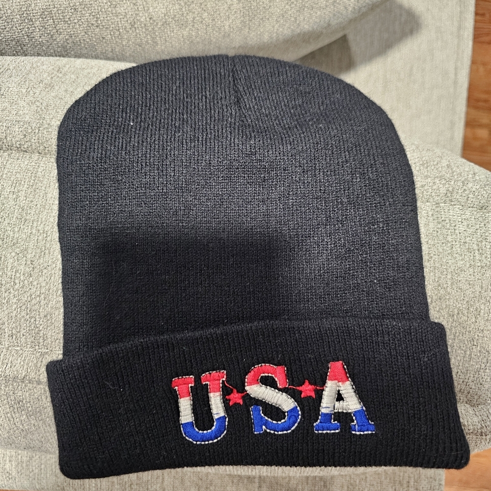 Black USA Embroidered Beanie